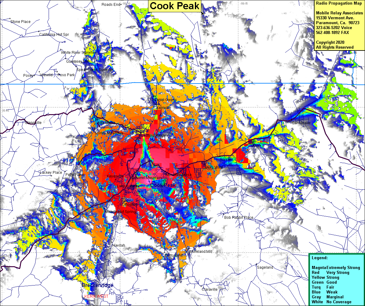 heat map radio coverage Cook Peak